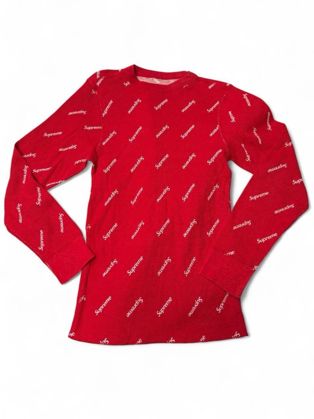 Supreme x Hanes FW20 Red Logos Waffle Thermal Crew Small